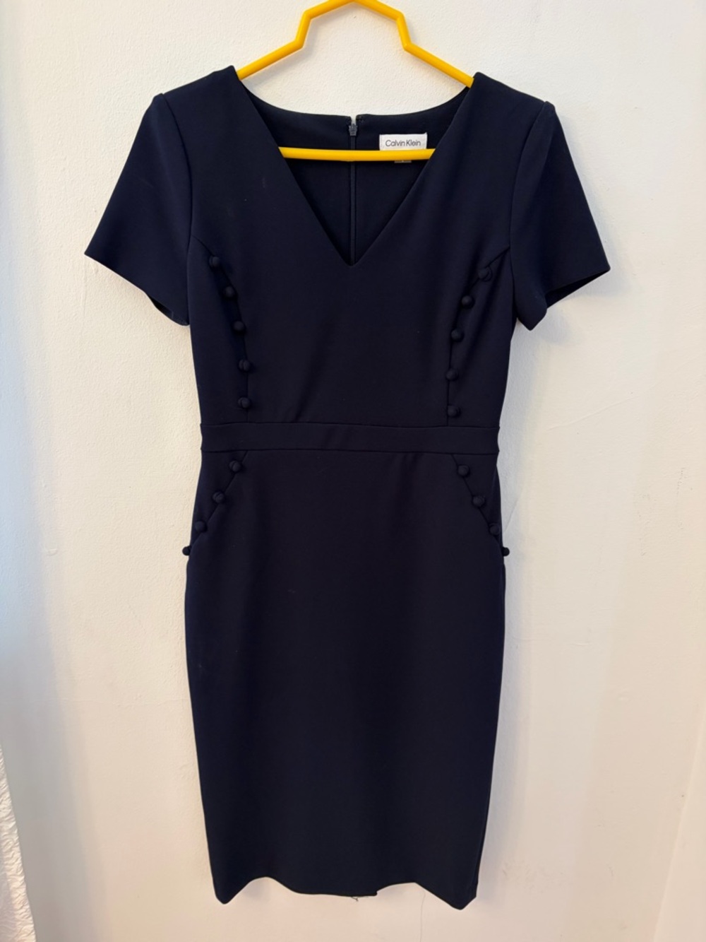 Calvin Klein Navy V-Neck Short Sleeve Sheath Dress
